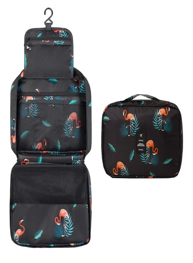 13 SOEME Travel Organizer - Toiletry Bag for Men & Women | Waterproof Nylon Hanging Organizer Bag for Makeup/Shaving Kit/Cosmetics (Black Flamingo) - Image 1